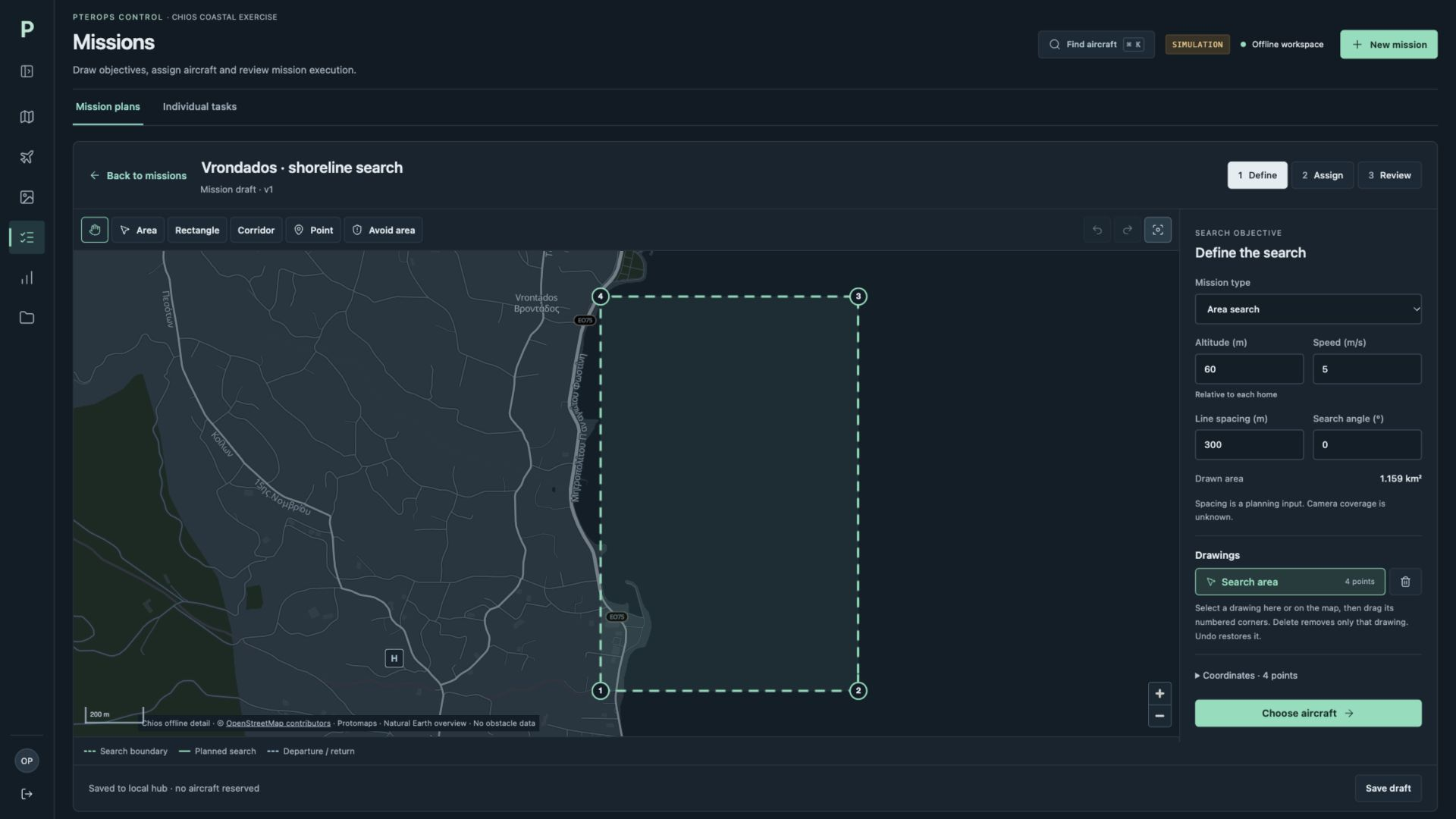 Pterops Control interface: Define the mission.